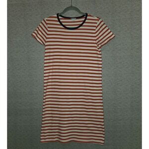 J.Crew Cotton T-shirt Dress Short Sleeves Orange White Striped Women's XS